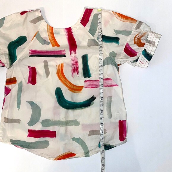 Anthropologie Aimee Clarke Art Brushstroke Button Back Puff Sleeve Top Womens XS - Picture 12 of 16